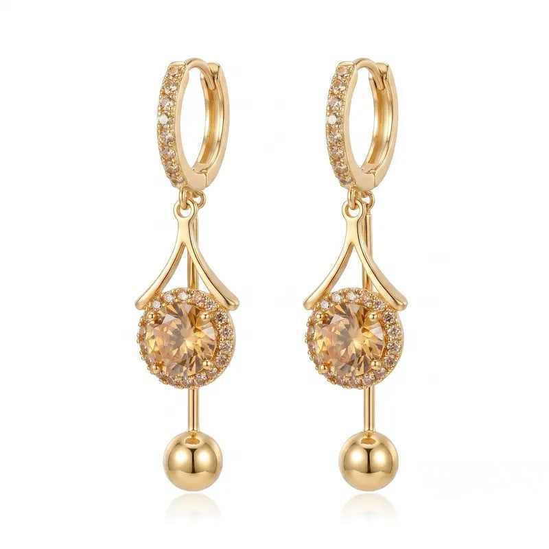 Crystal Halo Ball Hoop Drop Earrings