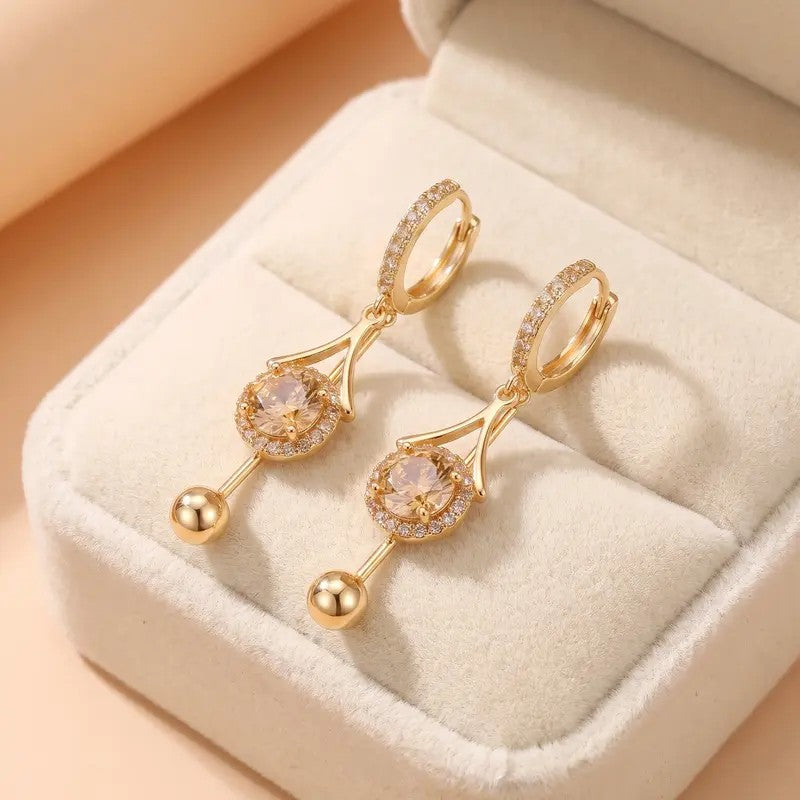 Crystal Halo Ball Hoop Drop Earrings