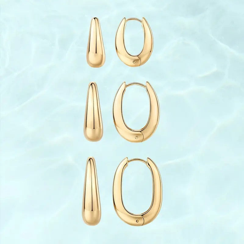 3pc Oval Hoop Earring Set