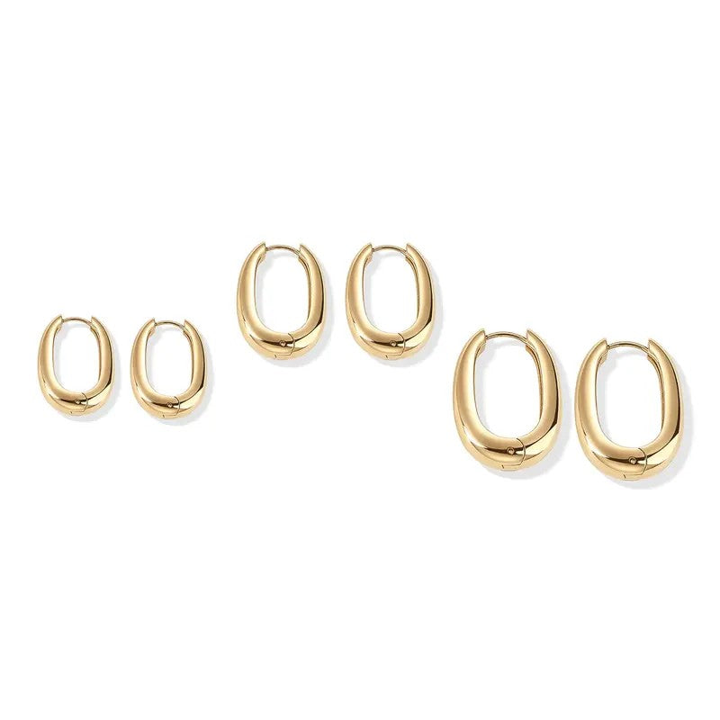 3pc Oval Hoop Earring Set