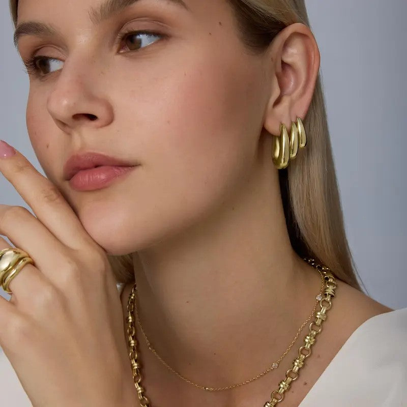 3pc Oval Hoop Earring Set
