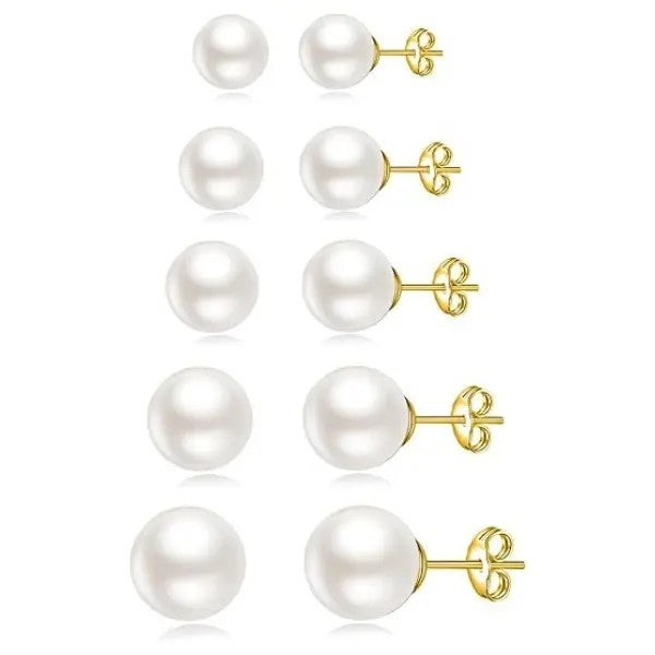 Graduated Round Pearl Stud Earring Set