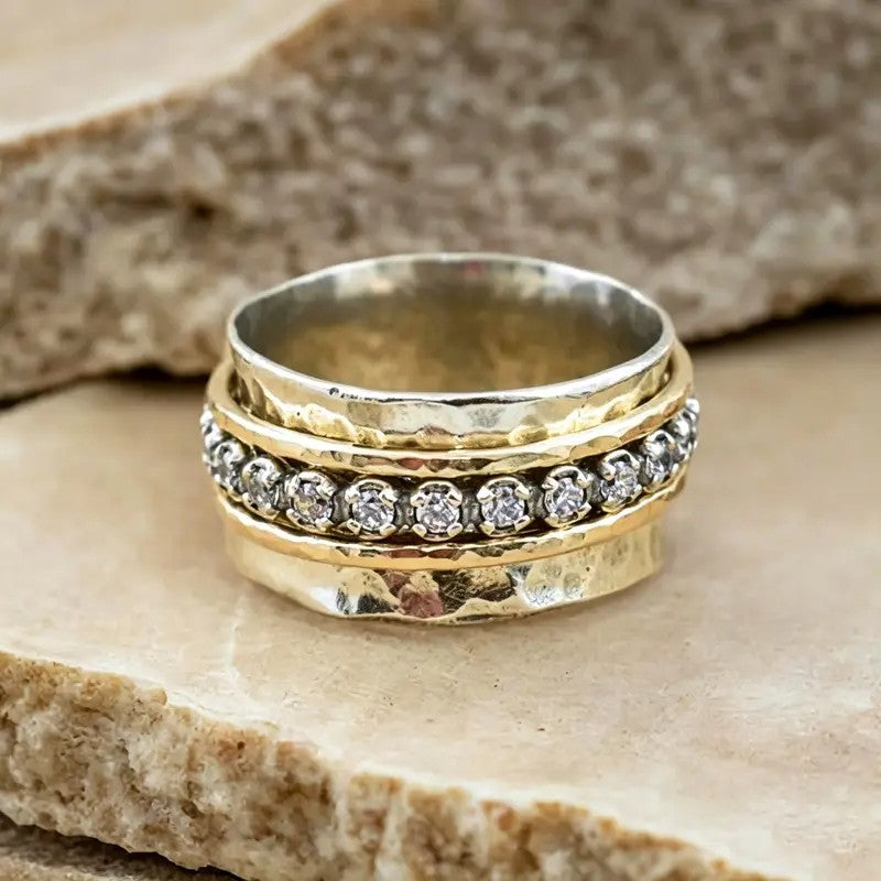 Two-Tone Crystal Band Ring