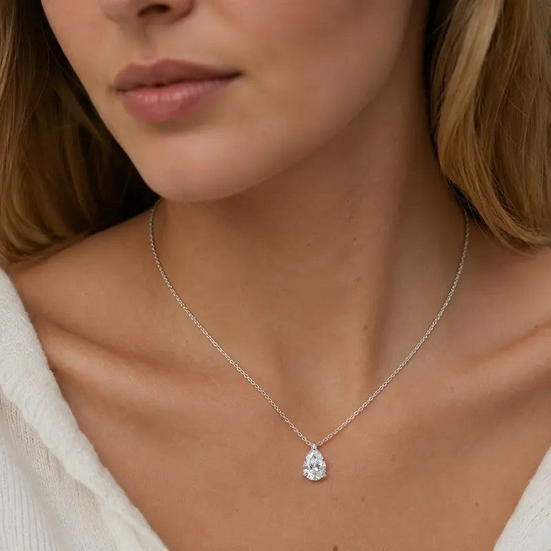 Pear Crystal Solitaire Necklace