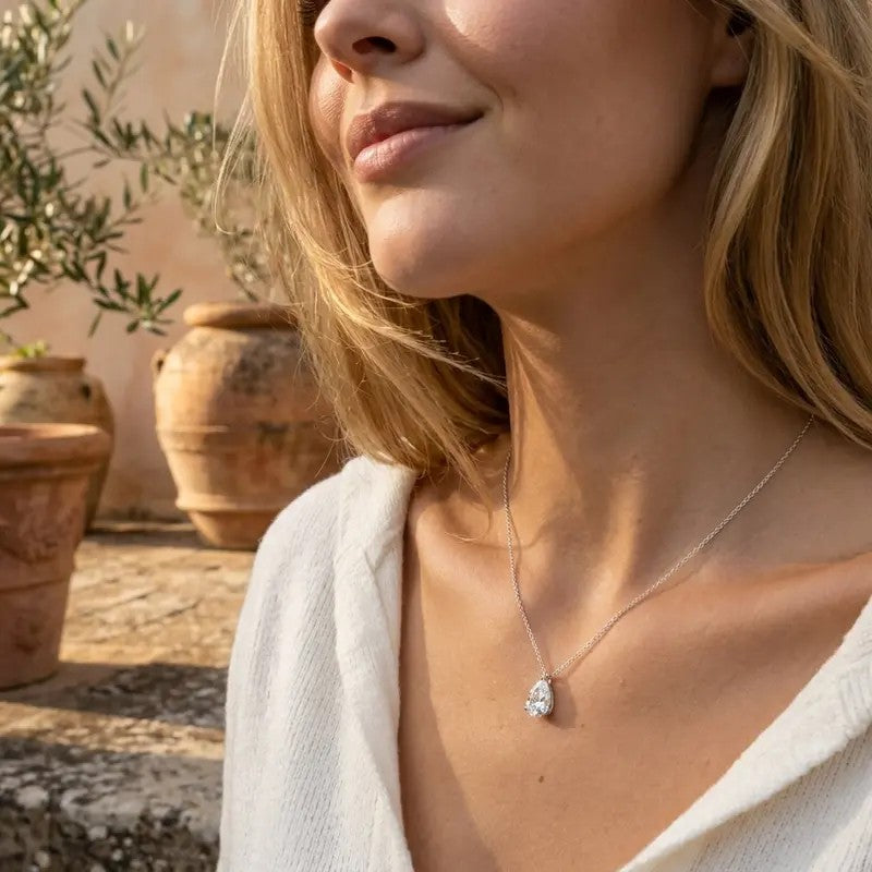 Pear Crystal Solitaire Necklace