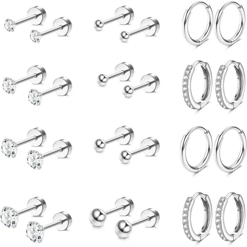 12pc Mixed Shape Stud & Hoop Earring Set