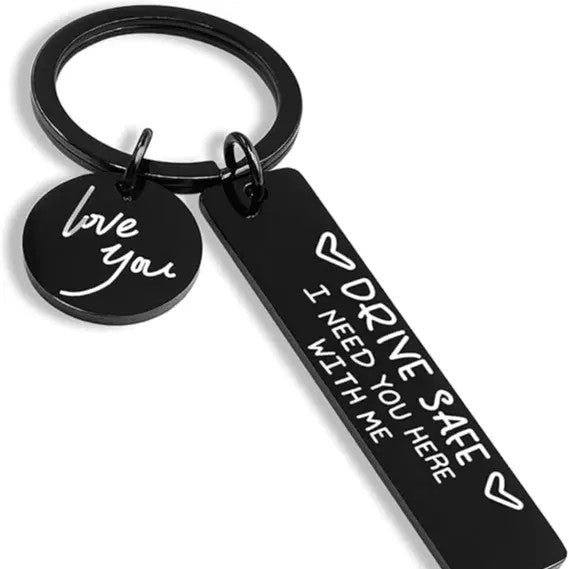 Drive Safe Rectangular Bar Keychain