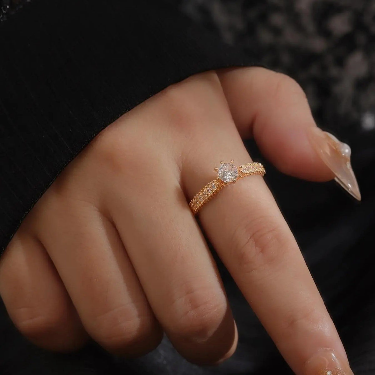 Crystal Leaf & Stone Ring Set
