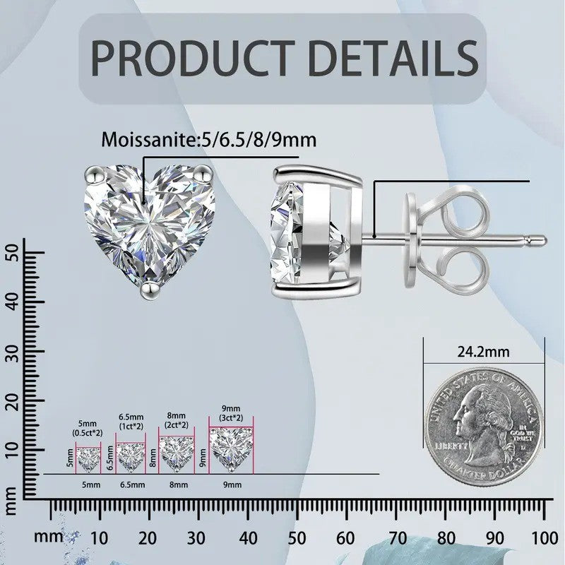 Bezel Set Heart Stud Earrings