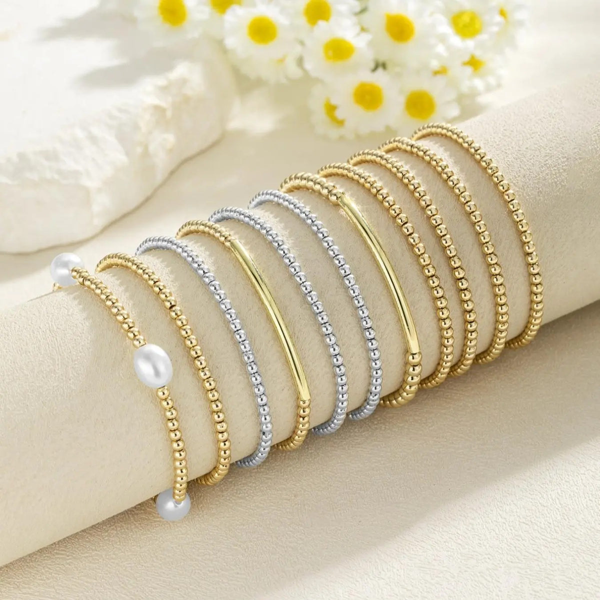 Stacked Bead & Pearl Bracelet Set