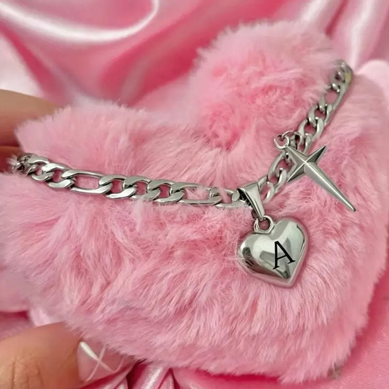Initial Heart & Dagger Charm Necklace