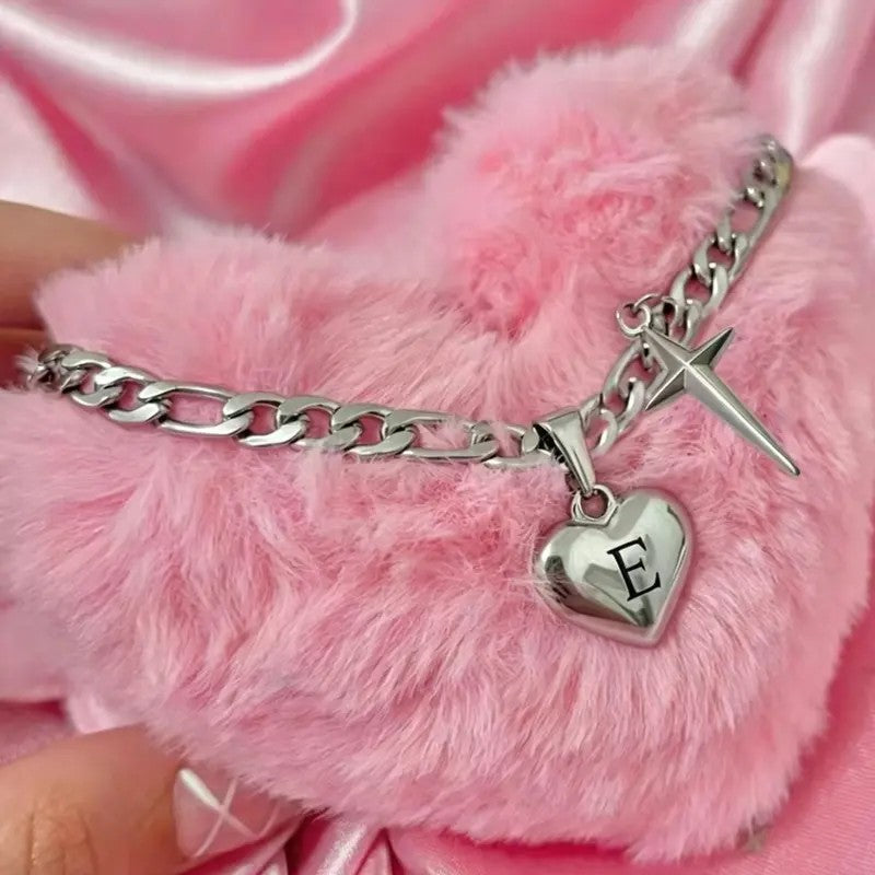 Initial Heart & Dagger Charm Necklace