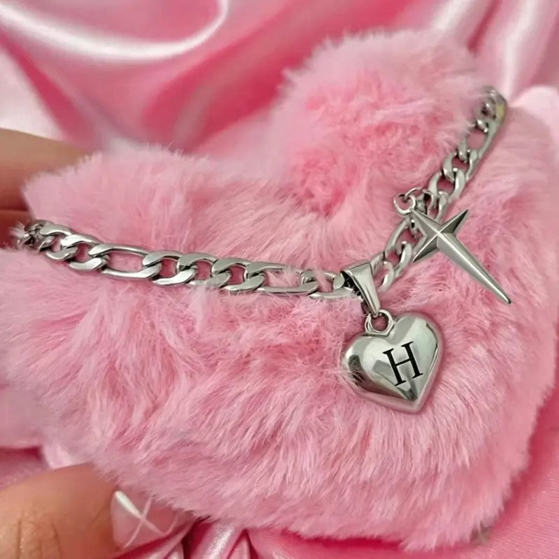 Initial Heart & Dagger Charm Necklace