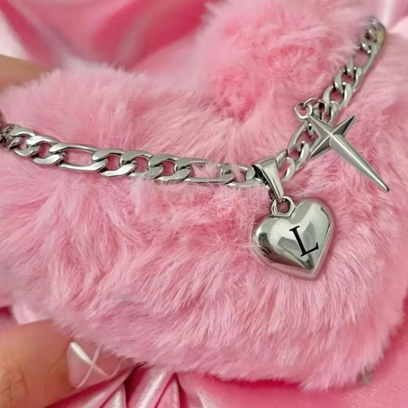Initial Heart & Dagger Charm Necklace