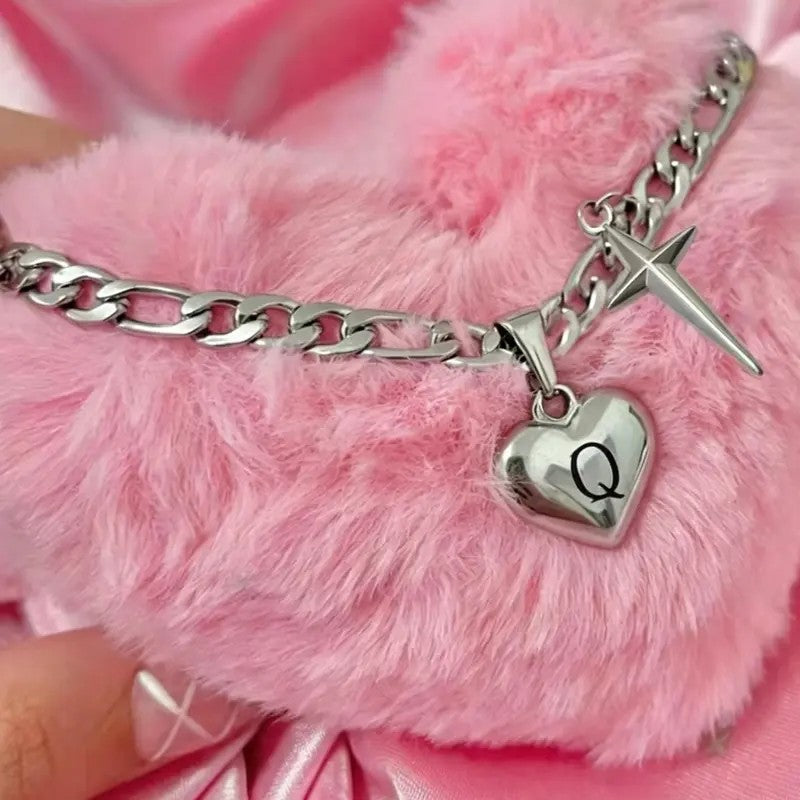 Initial Heart & Dagger Charm Necklace