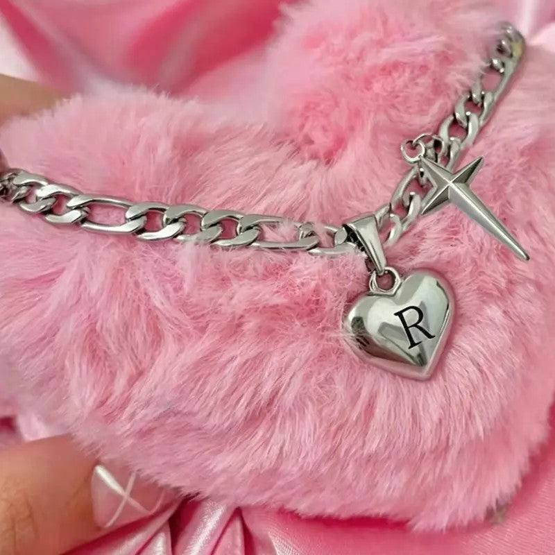 Initial Heart & Dagger Charm Necklace
