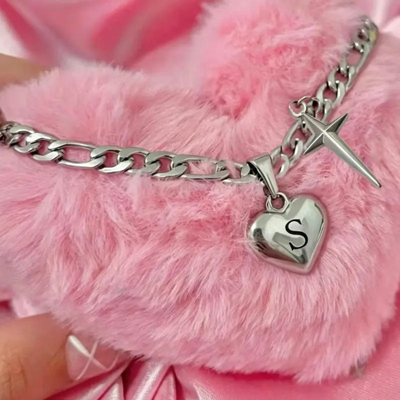 Initial Heart & Dagger Charm Necklace