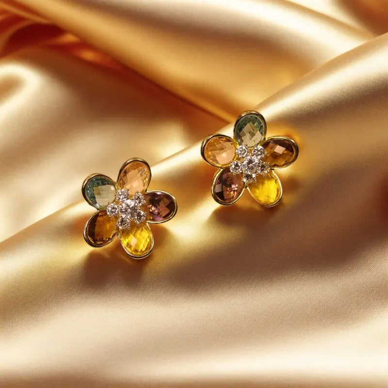 Multicolor Crystal Flower Stud Earrings