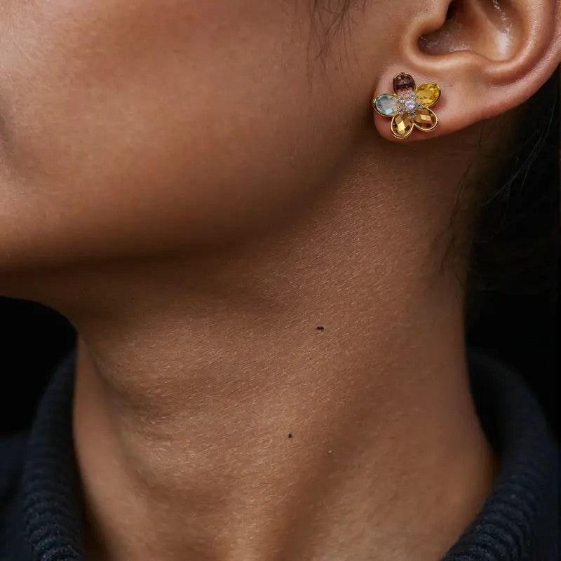Multicolor Crystal Flower Stud Earrings
