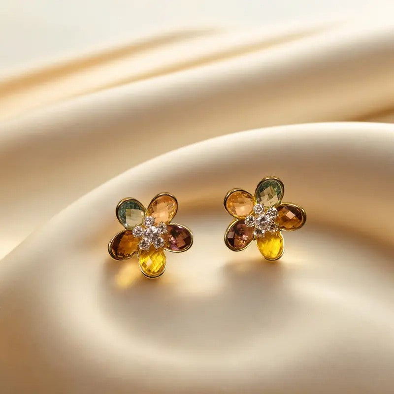 Multicolor Crystal Flower Stud Earrings