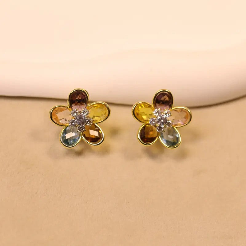 Multicolor Crystal Flower Stud Earrings