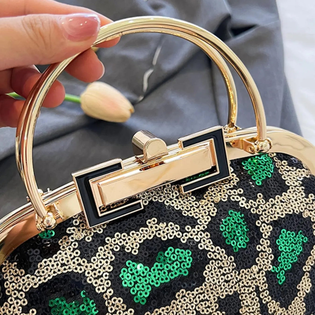 Leopard Sequin Frame Bag