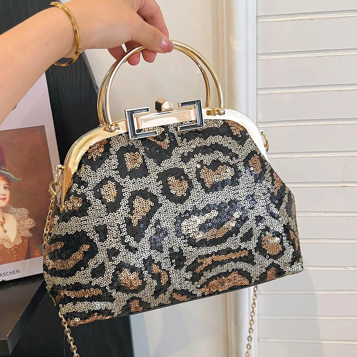 Leopard Sequin Frame Bag