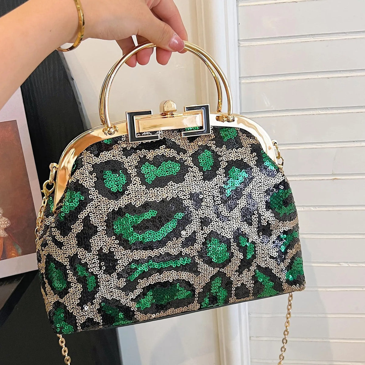 Leopard Sequin Frame Bag