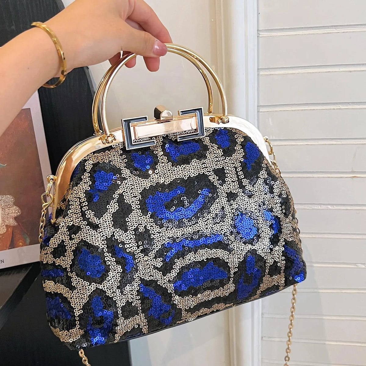 Leopard Sequin Frame Bag