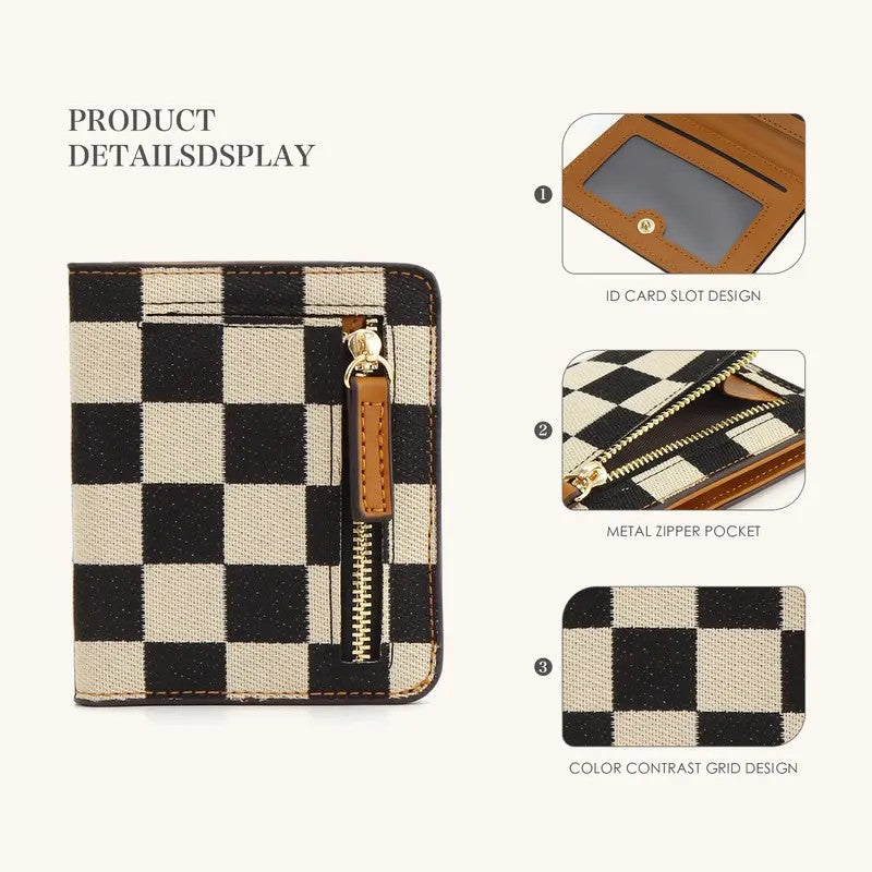Checkered Zipper Card Holder