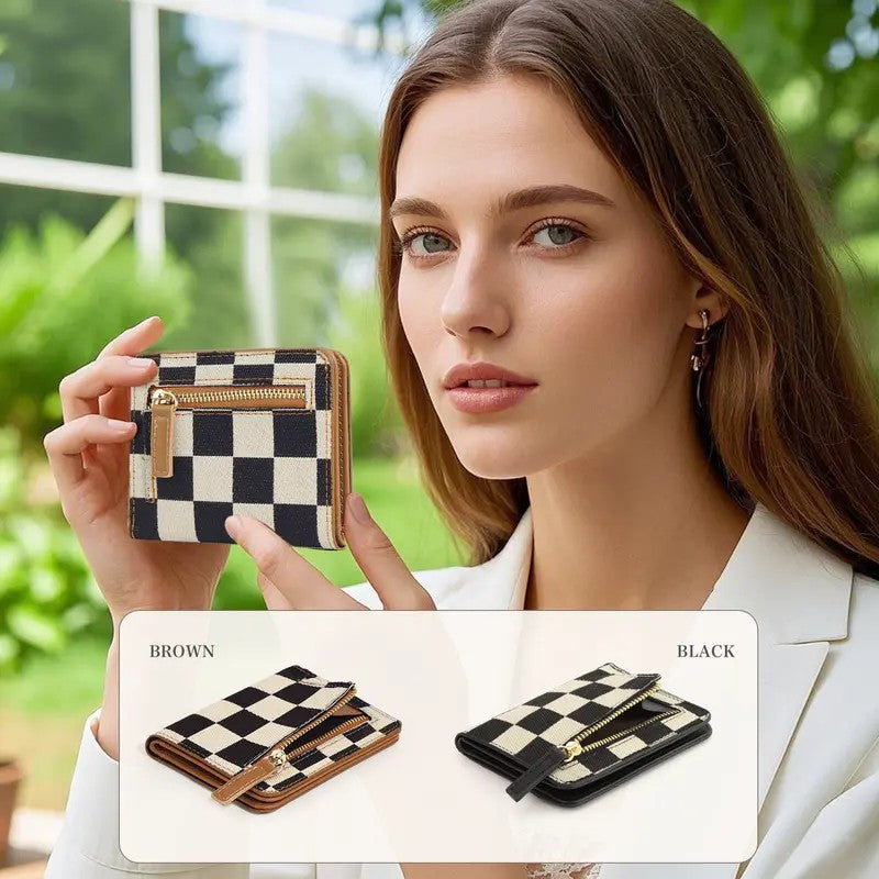 Checkered Zipper Card Holder
