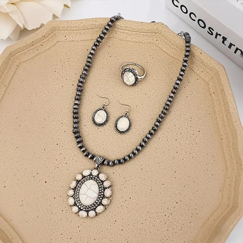 White Stone Beaded Jewelry Set