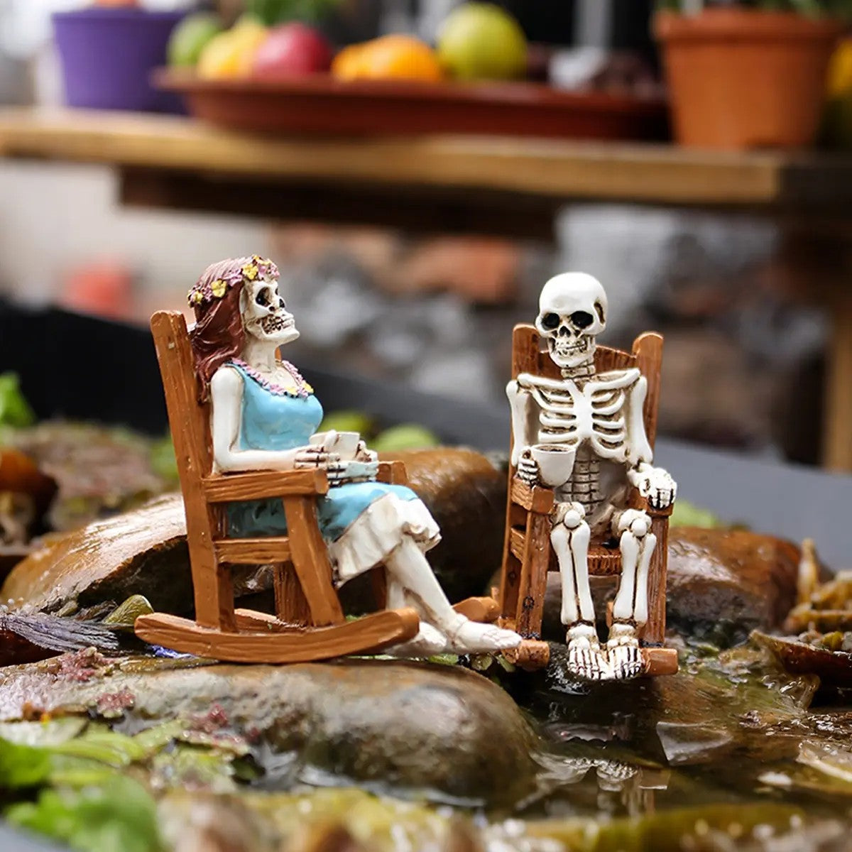 Skeleton Couple Rocking Chair Figurine Set