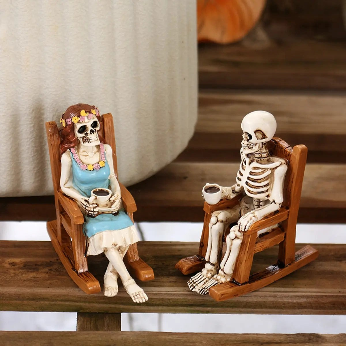 Skeleton Couple Rocking Chair Figurine Set