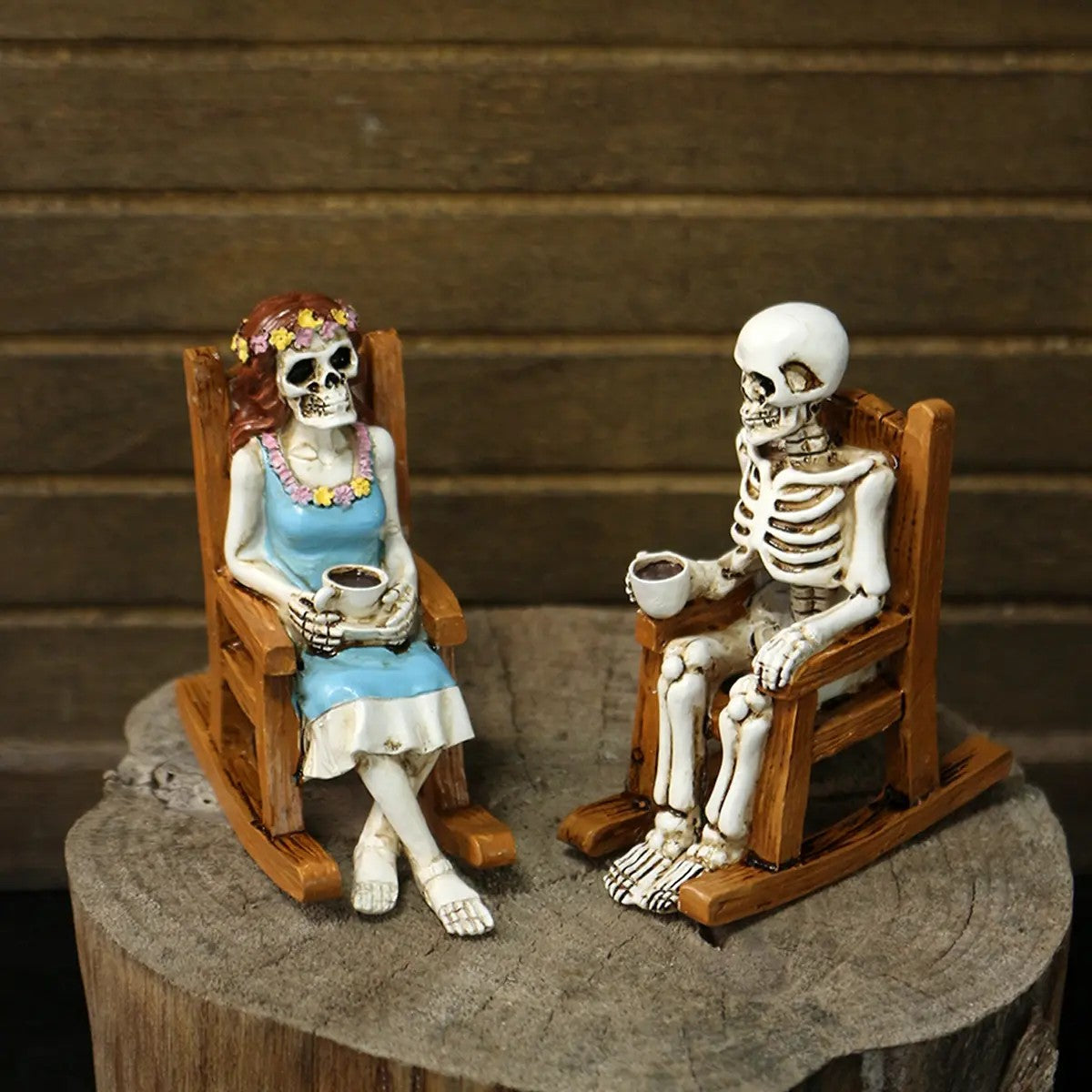 Skeleton Couple Rocking Chair Figurine Set