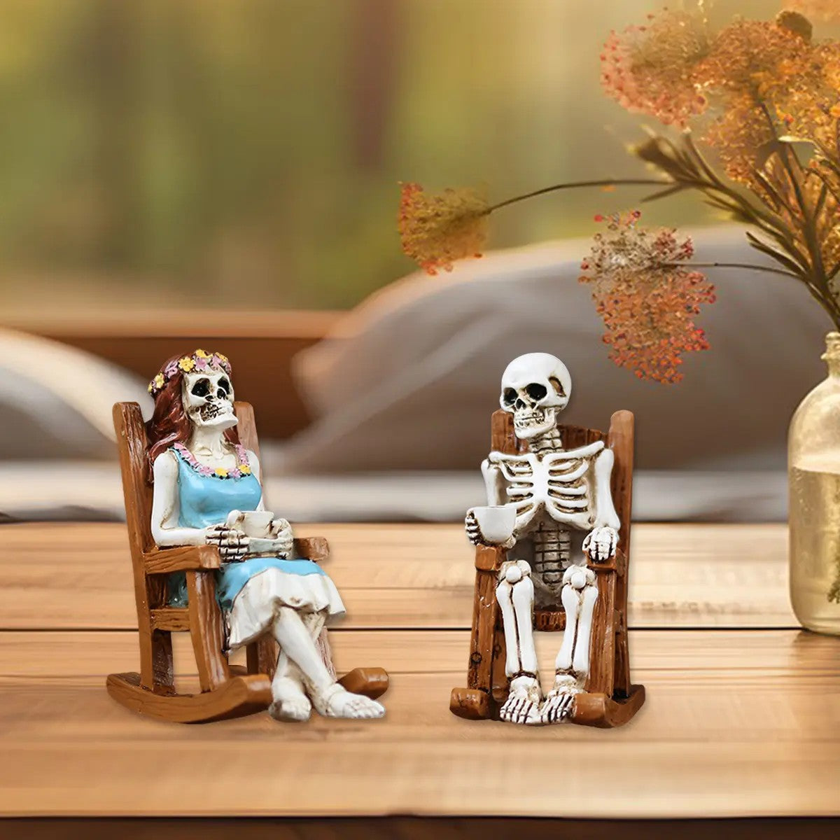Skeleton Couple Rocking Chair Figurine Set