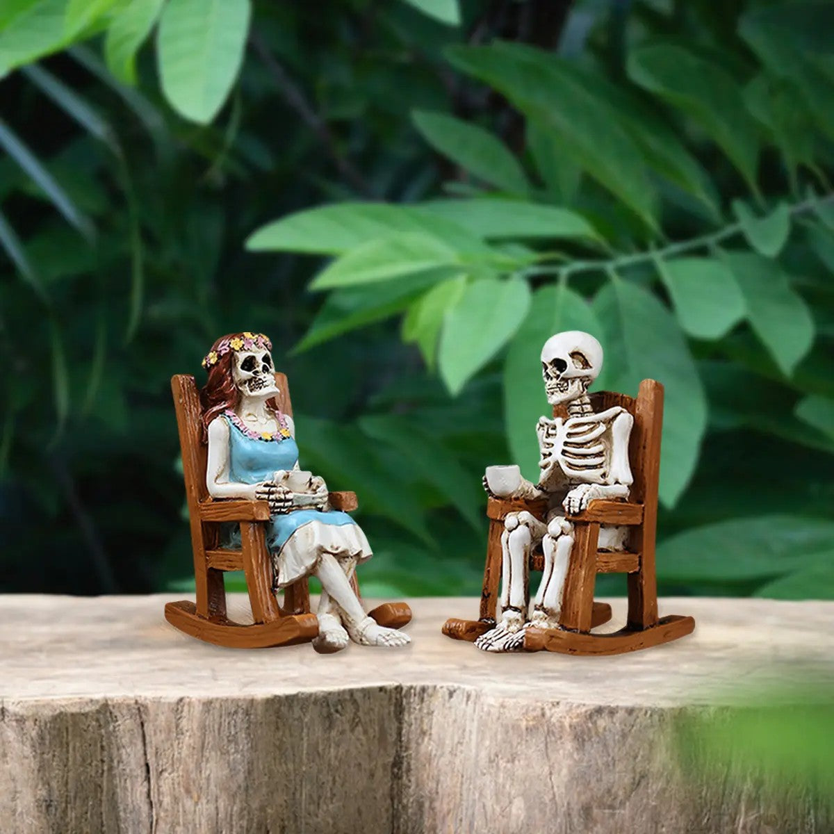 Skeleton Couple Rocking Chair Figurine Set