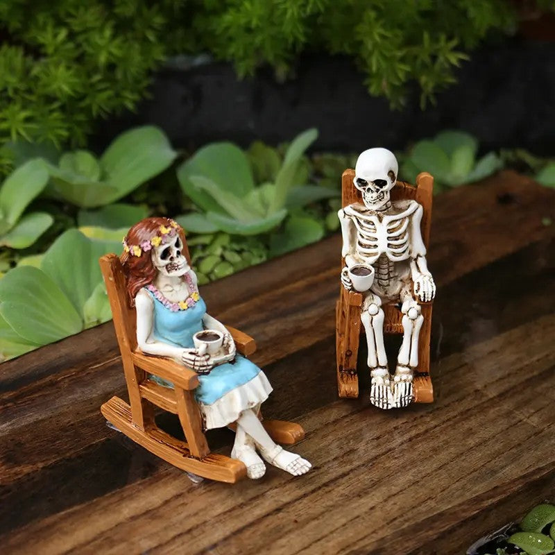 Skeleton Couple Rocking Chair Figurine Set