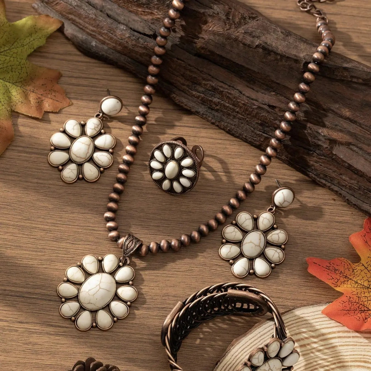 Floral Stone 4pc Jewelry Set