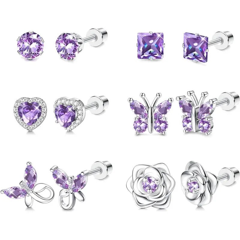 Purple Crystal Motif Earring Set
