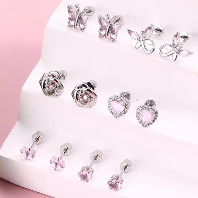 Purple Crystal Motif Earring Set
