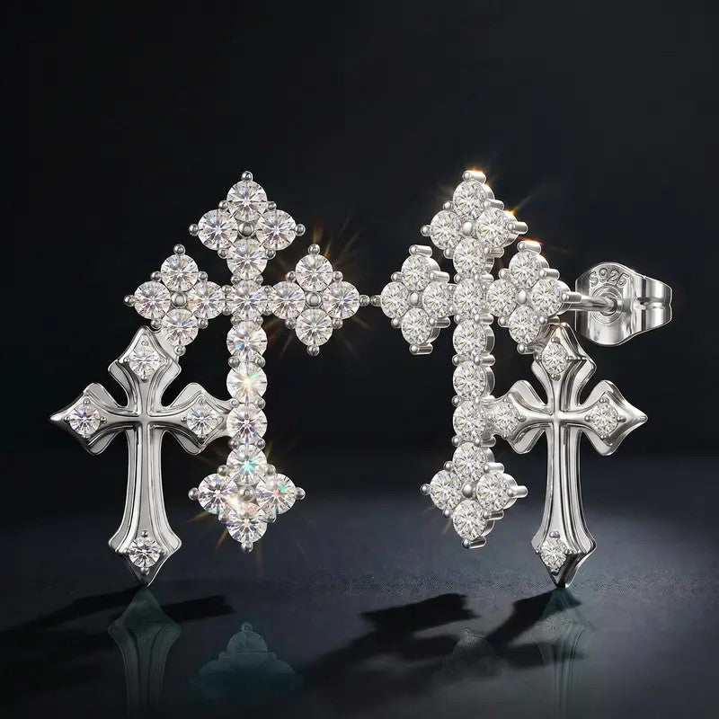 Crystal Double Cross Stud Earrings