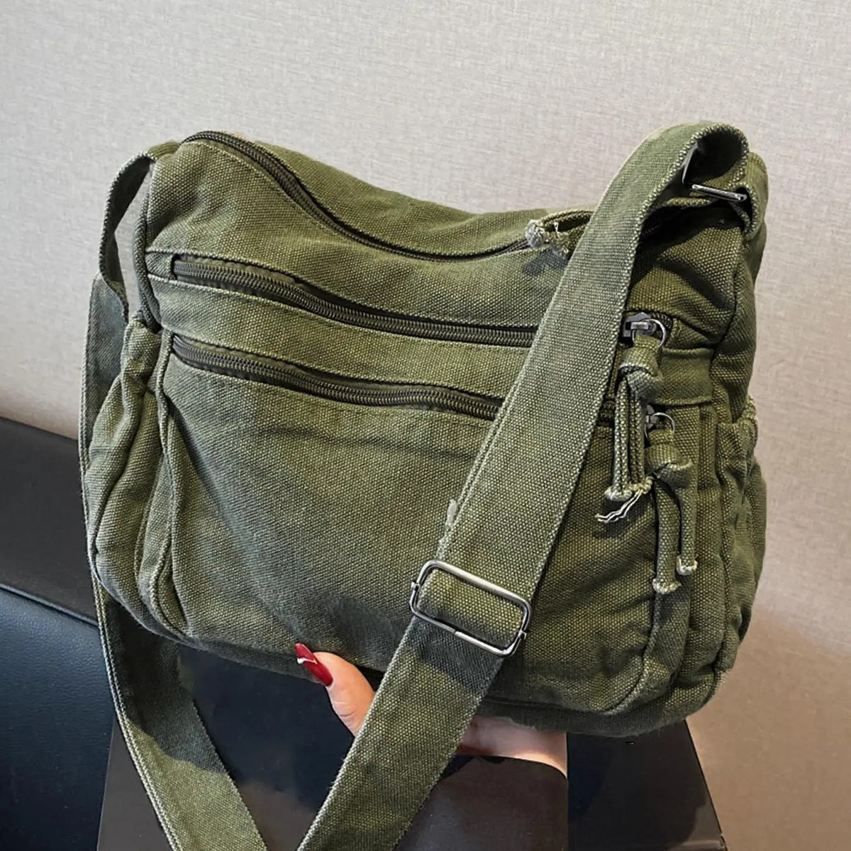 Distressed Canvas Crossbody Bag