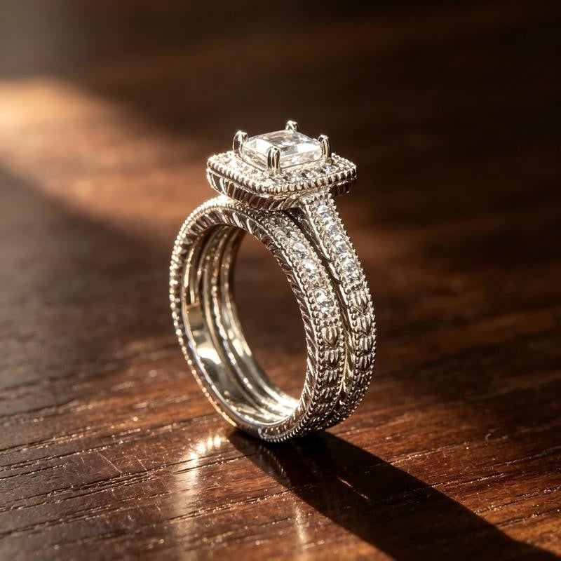 Princess Cut Halo Ring Set
