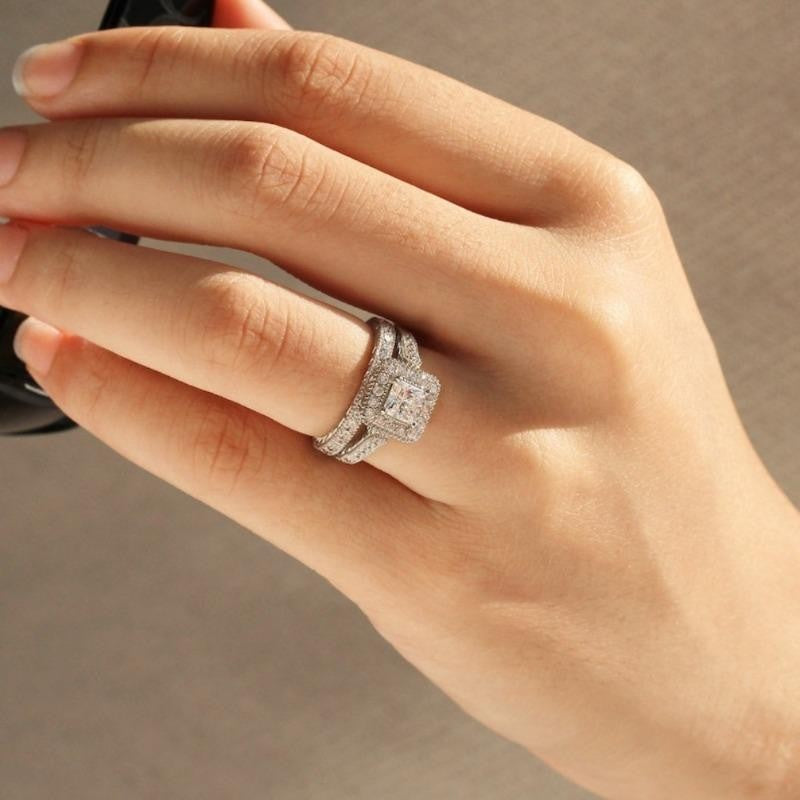 Princess Cut Halo Ring Set