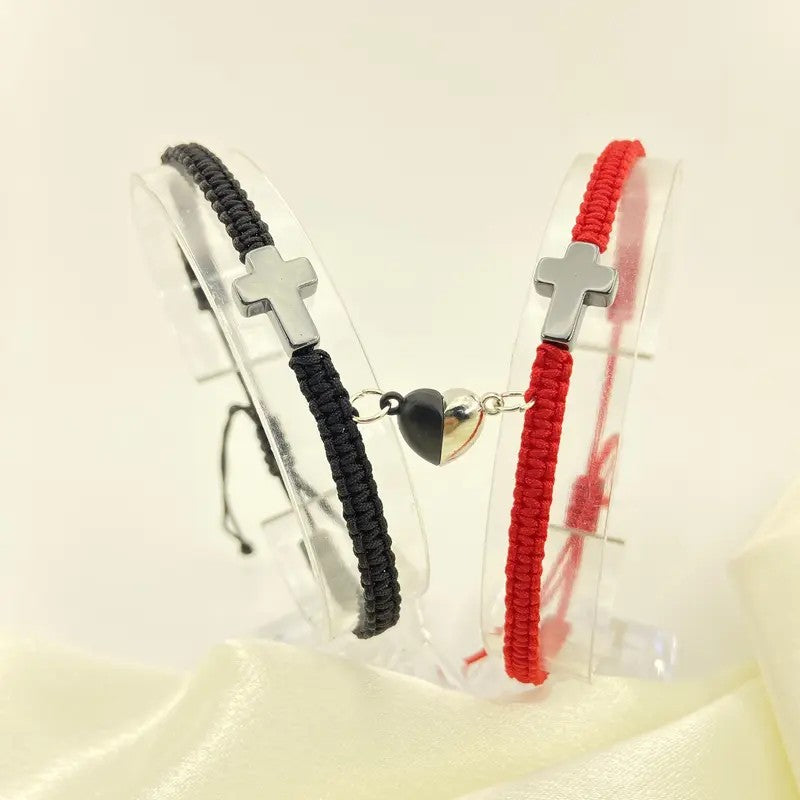 Cross & Magnetic Heart Bracelet Set