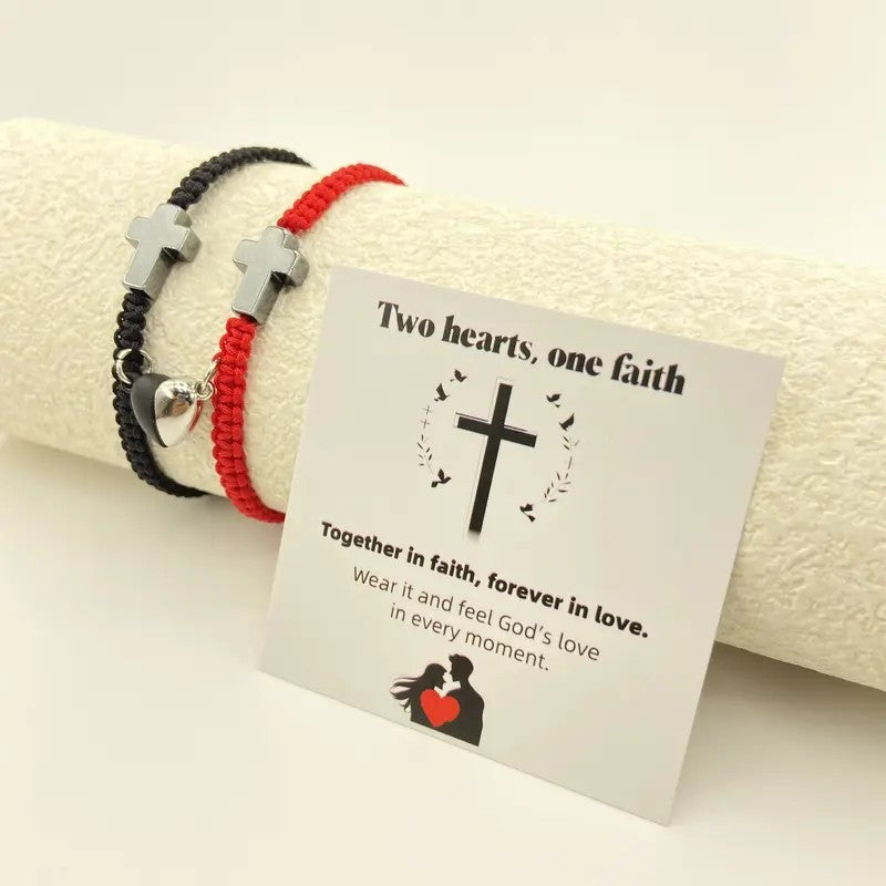 Cross & Magnetic Heart Bracelet Set
