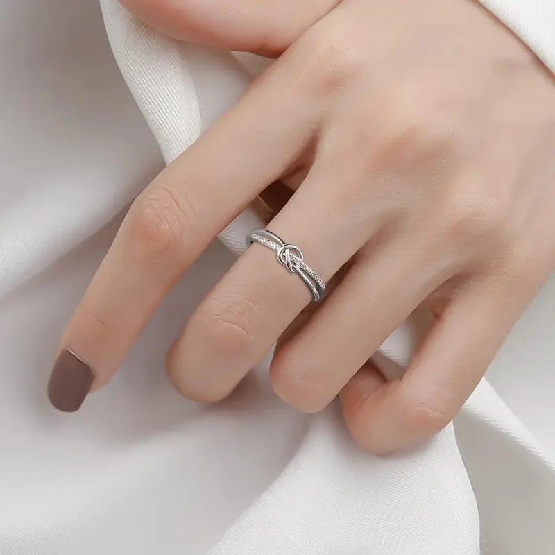 Crystal Paved Love Knot Ring