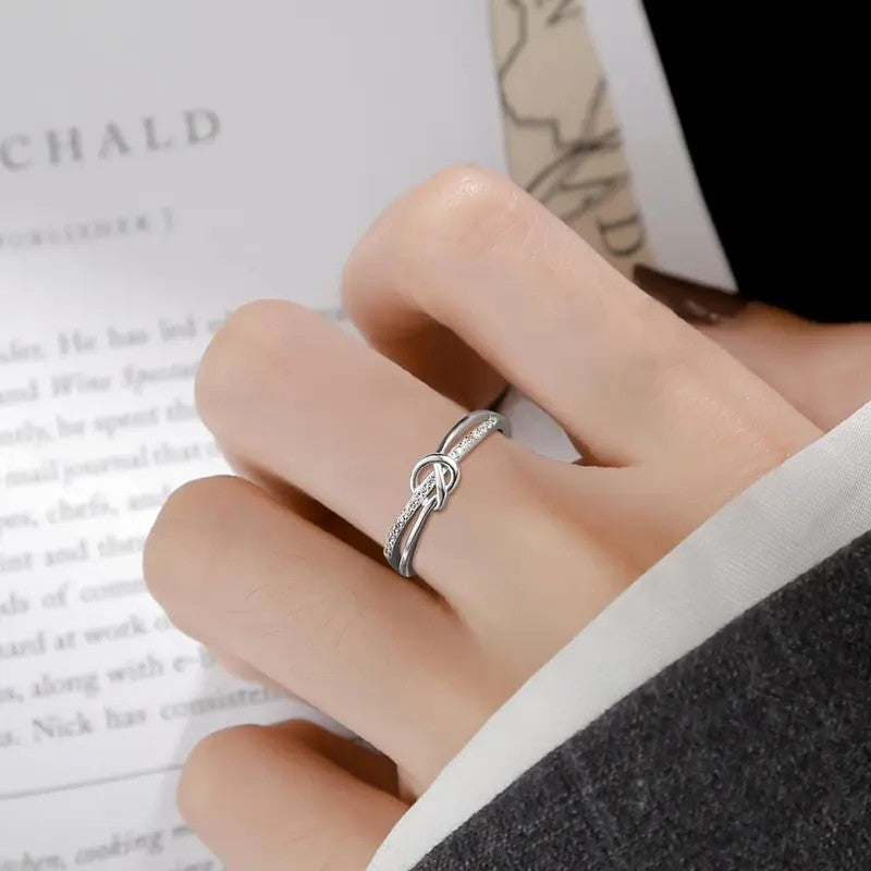 Crystal Paved Love Knot Ring