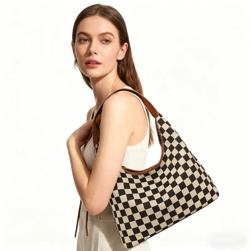 Checkerboard Shoulder Tote